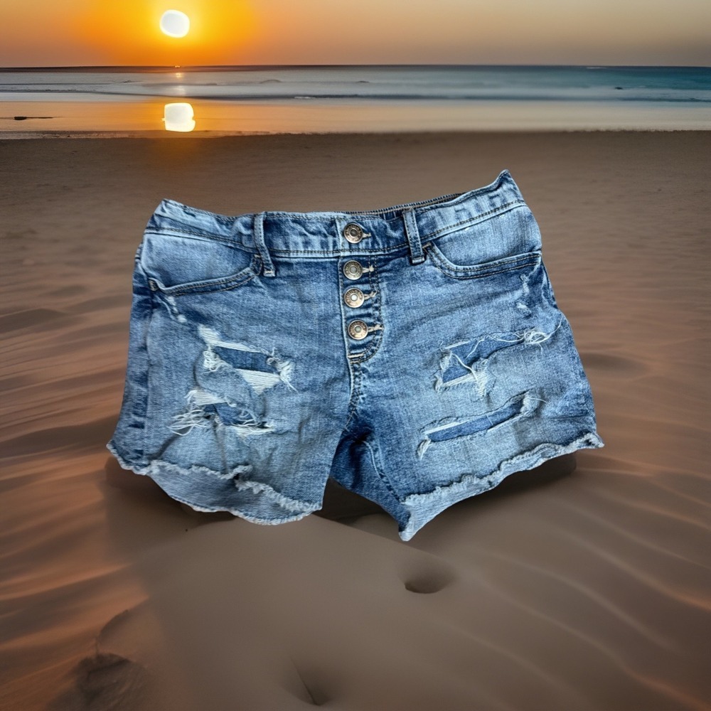 Abercrombie Kids Size 9/10 Buttonfly Mid Rise Destroyed Jeans Shorts EUC